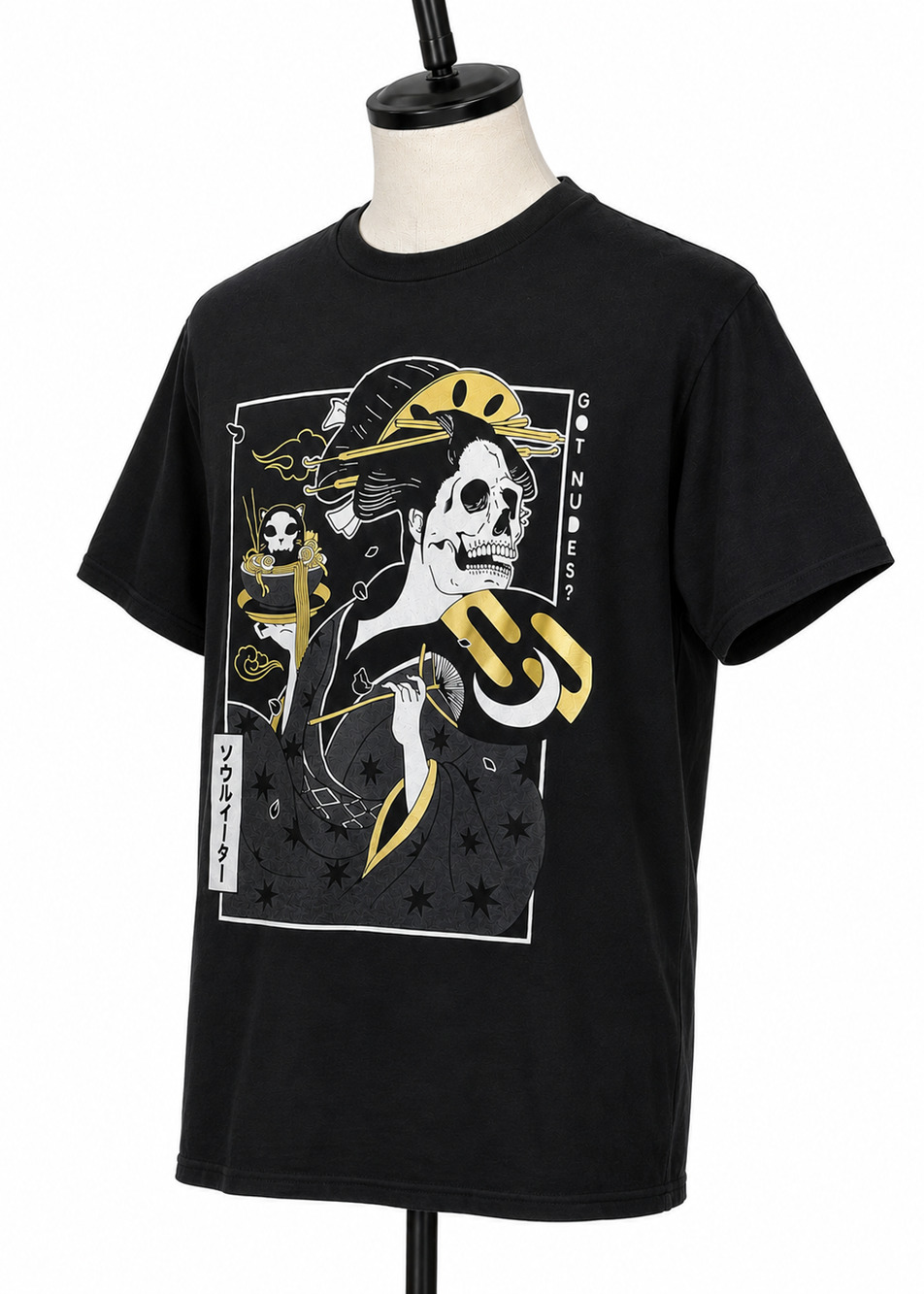 Spencer's Men's L Black Graphic T-Shirt Geisha Skull Ramon Cat